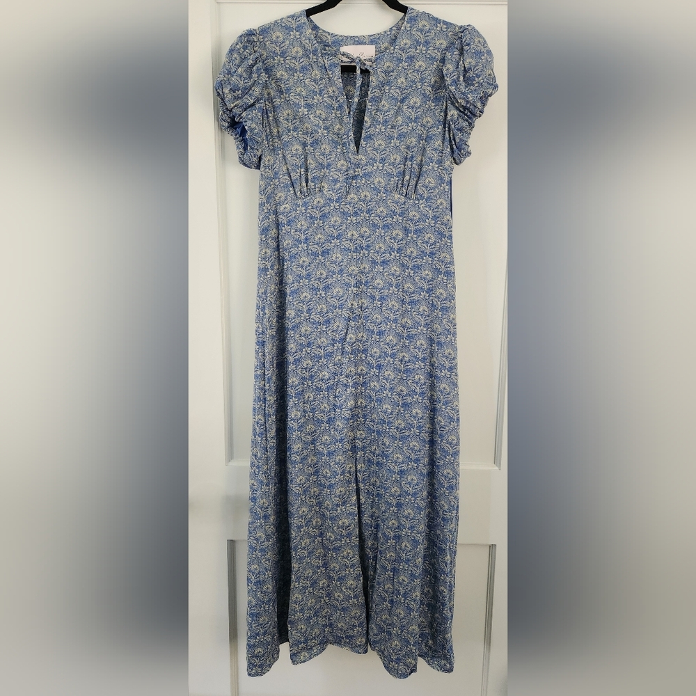 Charles Henry Blue and White Floral Midi Dress